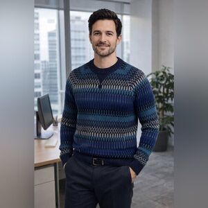 Mossimo Supply Co. Men’s Crewneck Sweater Fair Isle Multi Blue Pattern Sz S